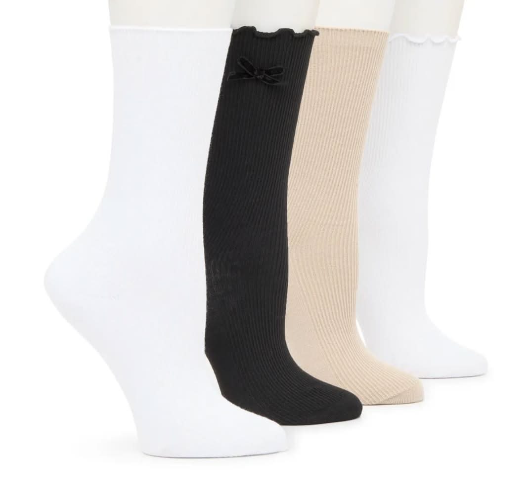 Steve Madden Ribbed Ruffle Women's Crew Socks - 4 Pack (Multicolor One Size)