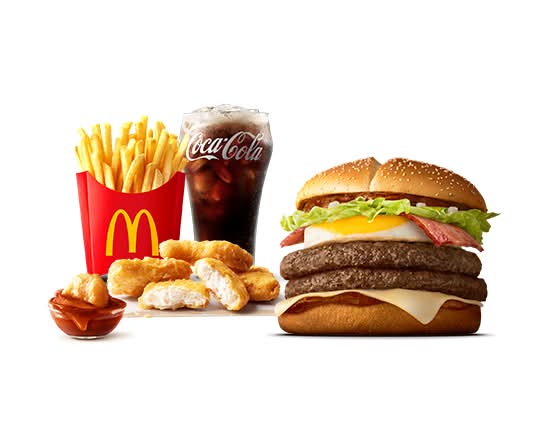 炙り醤油風 たまごベーコンダブル肉厚ビーフ 満足セット Roasted Soy Sauce Egg Bacon Double Thick Beef Special Set