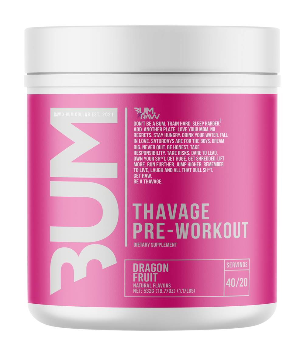 RAW Thavage Pre-Workout Drink, Dragon Fruit (18.77 oz)