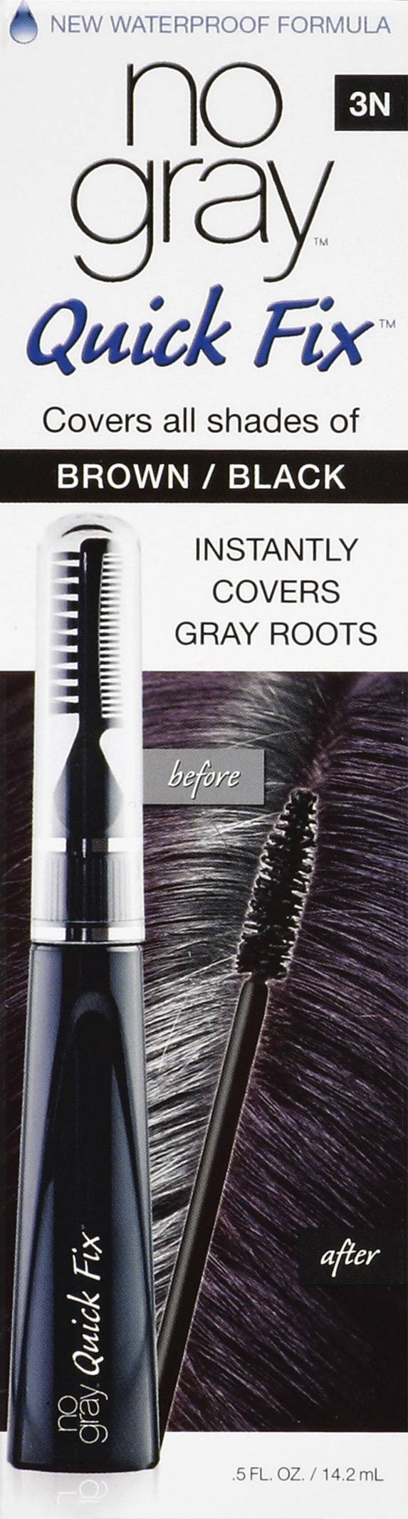 no gray Quick Fix Instantly Covers Gray Hair Roots, Brown / Black (5 fl oz)