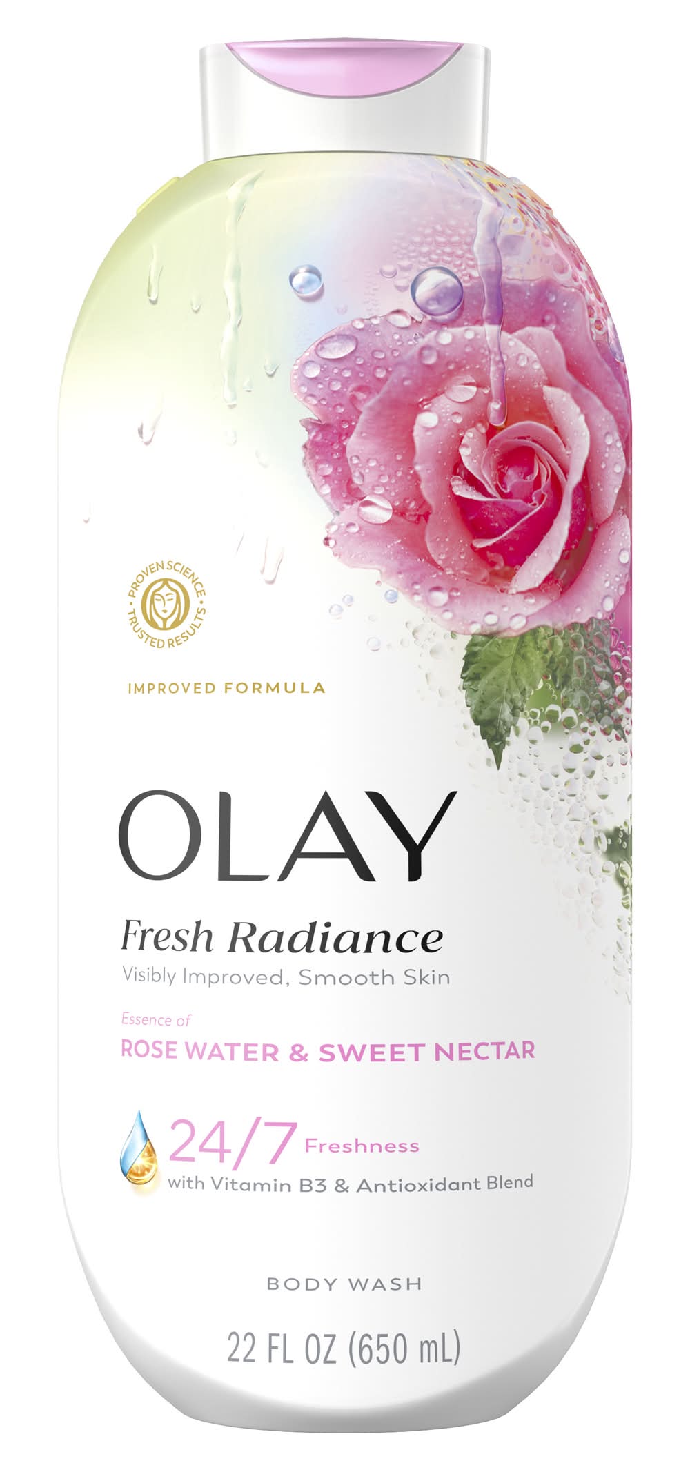 Olay Fresh Radiance Body Wash With Vitamin B3 & Antioxidant Blend, Rose Water & Sweet Nectar (22 fl oz)