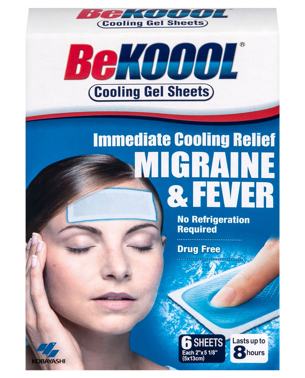 BeKOOOL Migraine & Fever Cooling Relief Soft Gel Sheets, 2x5 1/8 in (6 ct)