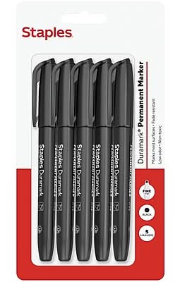 Staples Duramark Permanent Marker, Fine Tip, Black, 5/Pack (ST62954)