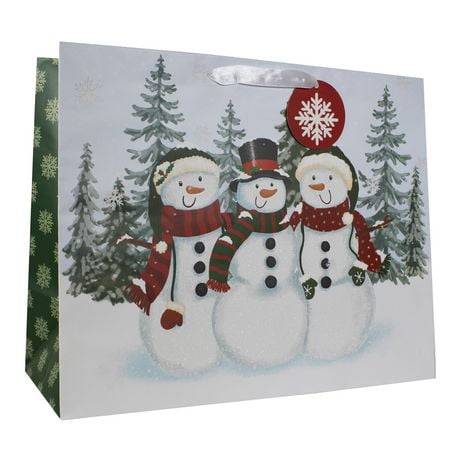 Holiday Time Snowman Family Christmas Gift Bag, Large, Multicolor