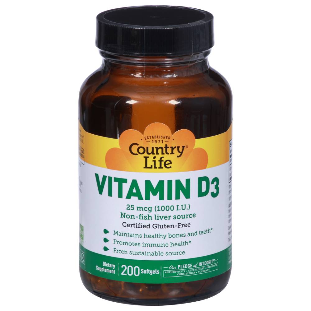 Country Life Vitamin D3 Non-Fish Liver Softgels (200 ct)