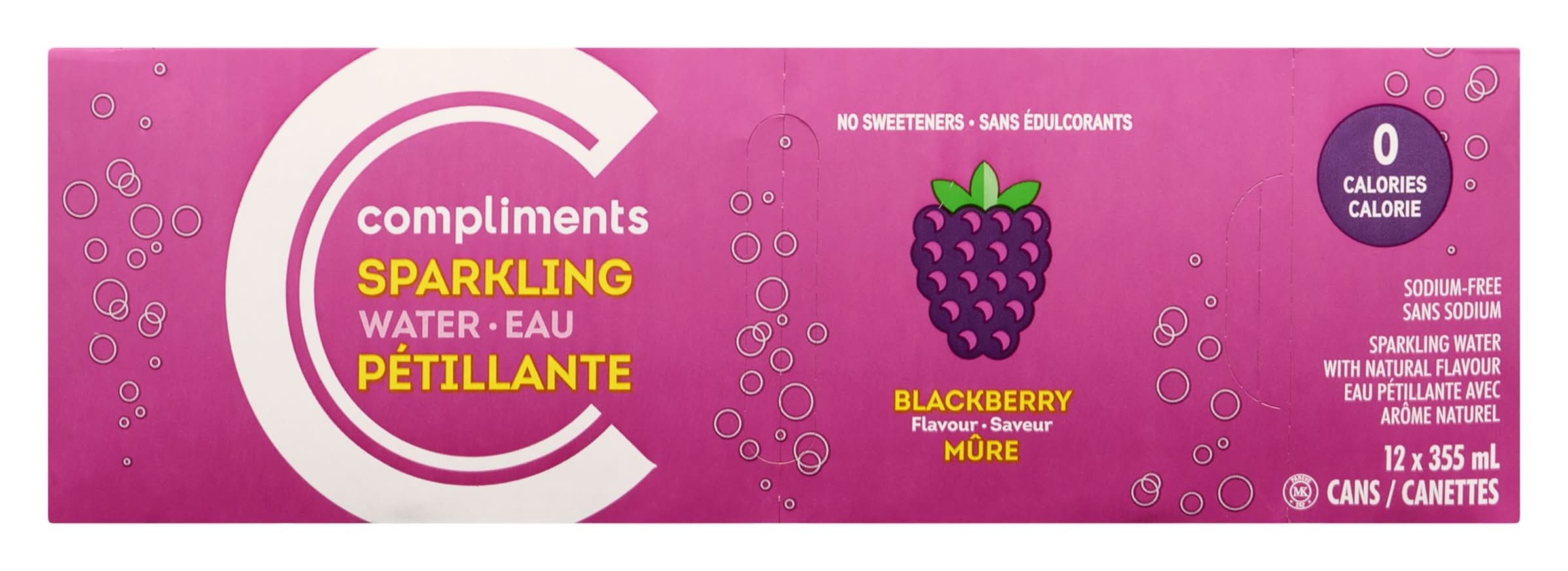 Compliments Sparkling Water, Blackberry (12 x 355 ml)