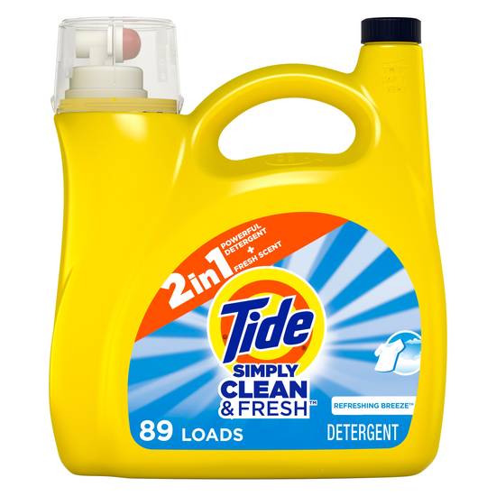 Tide Simply Clean & Fresh Liquid Laundry Detergent, Refreshing Breeze, 89 loads, 128 fl oz