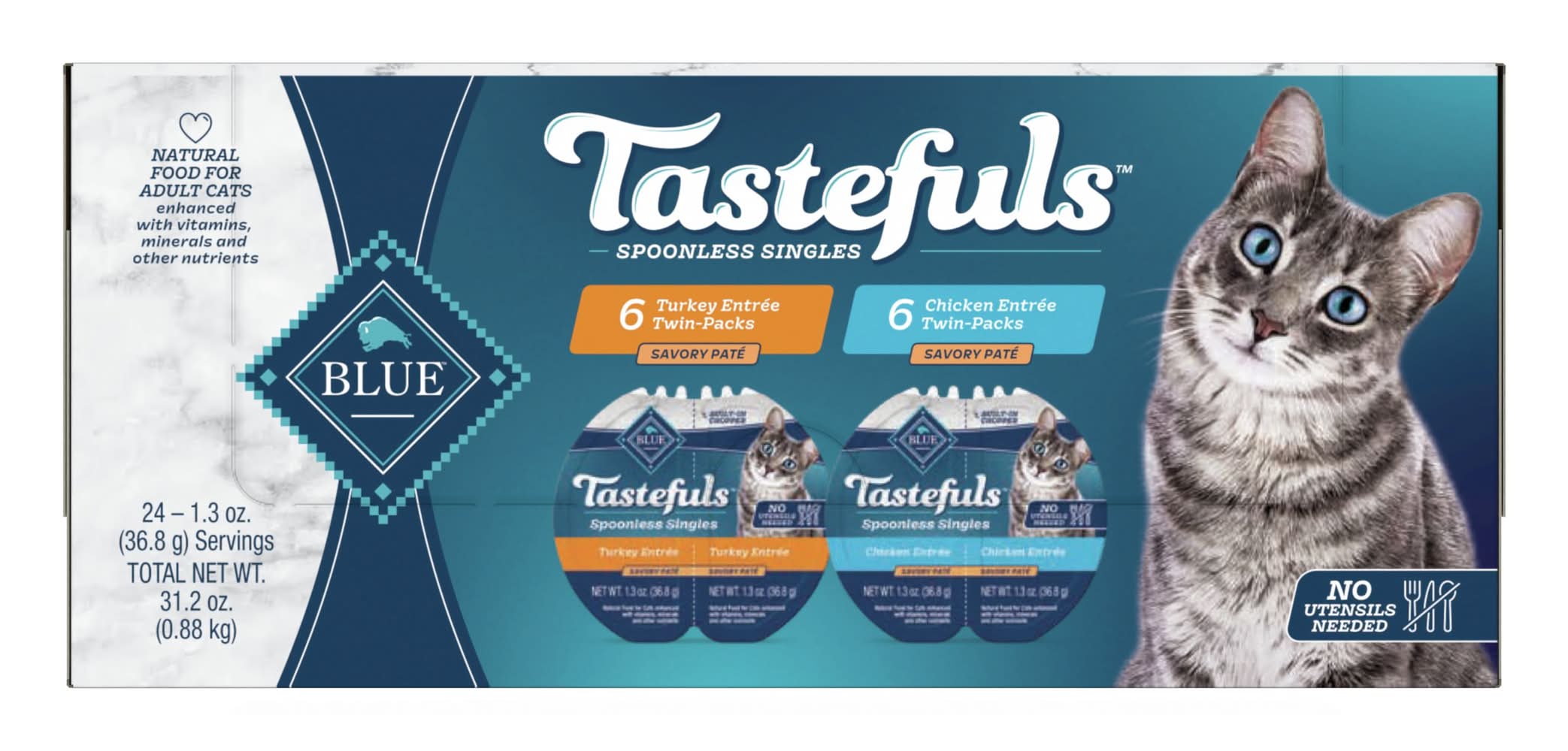 Blue Buffalo Tastefuls Spoonless Singles Natural Wet Cat Food, Chicken (31.2 oz, 24 ct)