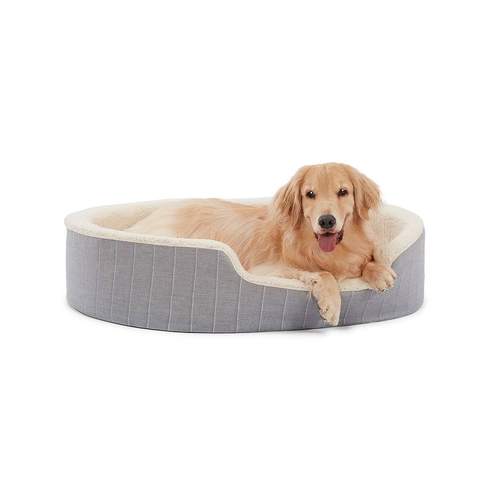 Top Paw Orthopedic Cuddler Striped Dog Bed (38\"L x 30\"w x 8\"h/grey)