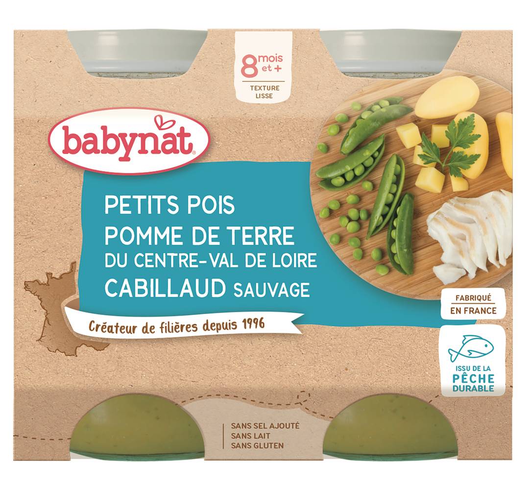 Babynat - Petits pois pomme de terre du centre-val de loire cabillaud sauvag bio (400g)