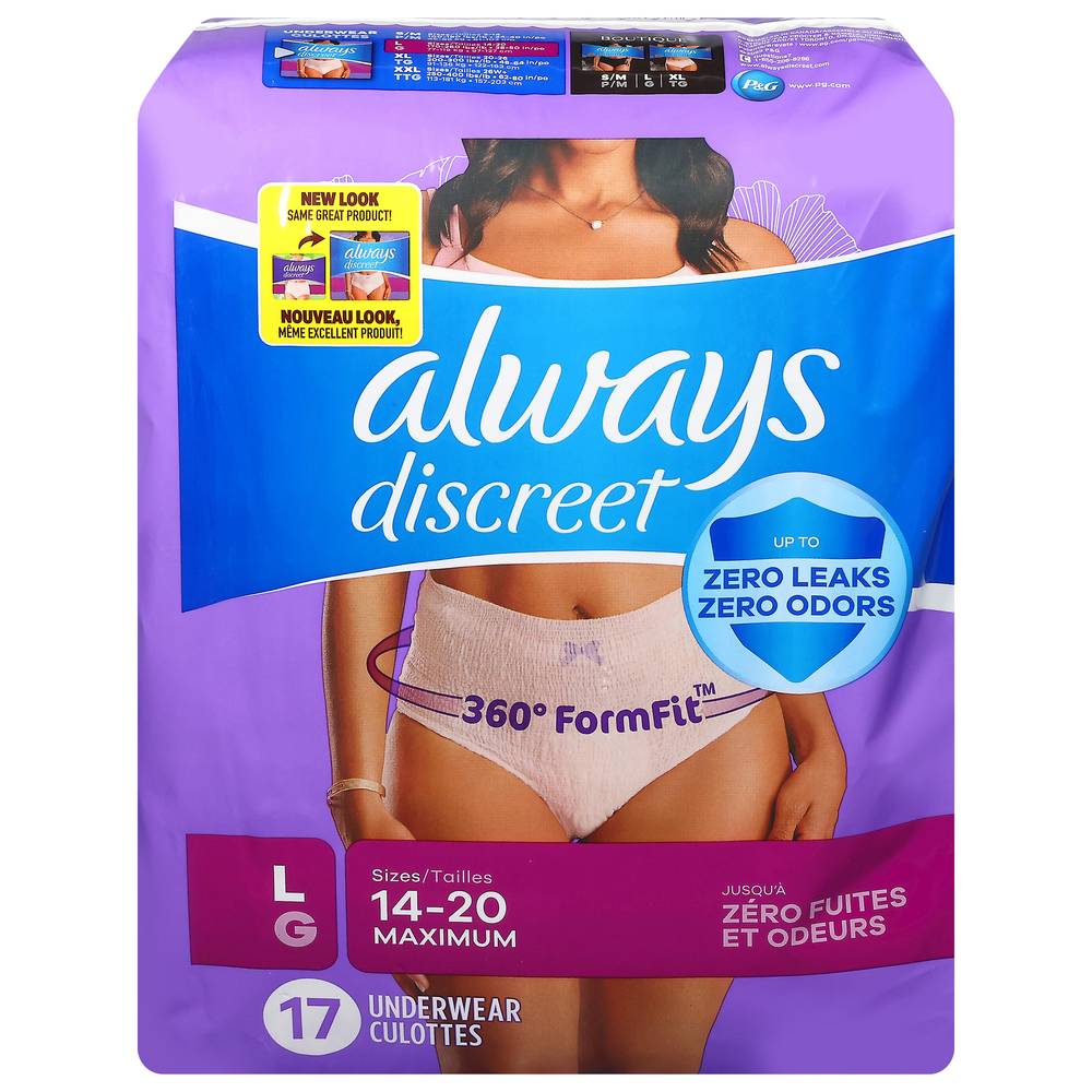 Always Discreet Size L Maximum Lightly Scented Underwear For Women (17 ct)