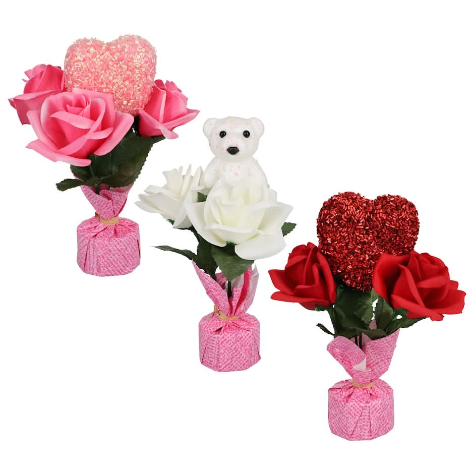 Valentine's Balloon Weight With Artificial Roses & Hearts