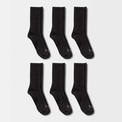 All In Motion Active Crew Socks, 6-12, Black (6 ct)