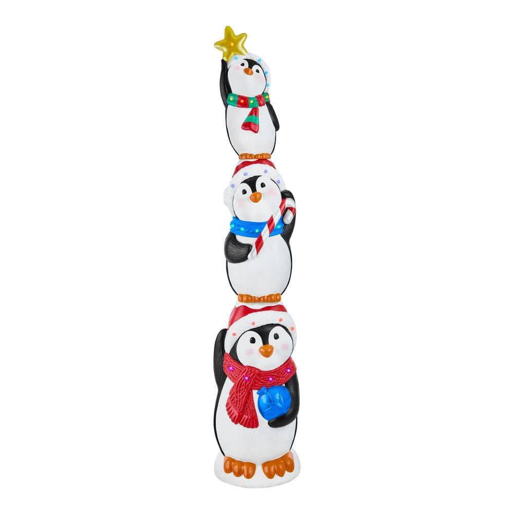 Home Accents Holiday 8 Ft. Giant -Sized Led Stacked Penguins Holiday Yard Decoration