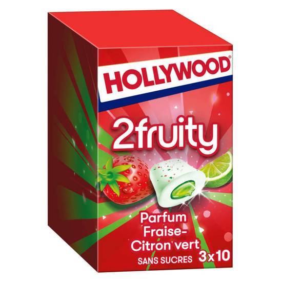 Hollywood Chewing-gum fraise citron vert sans sucres - 2 fruity - 3x10 dragées 66 g