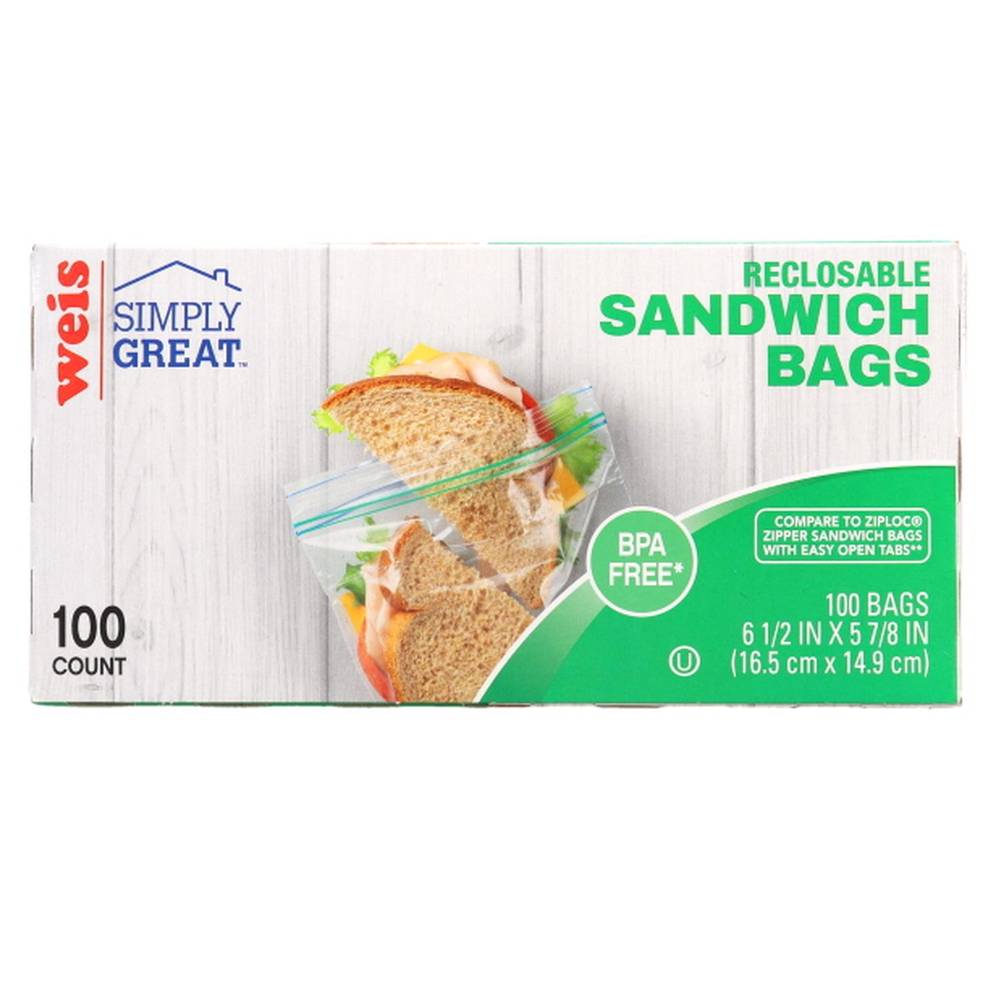 Weis Simply Great Reclosable Bags Sandwich Size, 6.5" x 5.8" (100 ct)