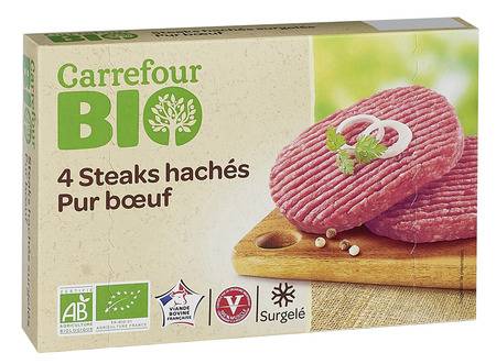 Steak haché pur bœuf Bio CARREFOUR BIO - les 4 pièces de 100g