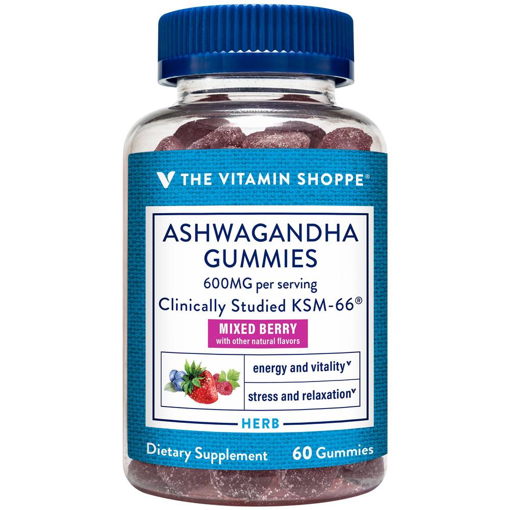 The Vitamin Shoppe Ashwagandha Ksm-66 Gummies 600 mg For Stress & Relaxation Support, Mixed Berry (60 ct)