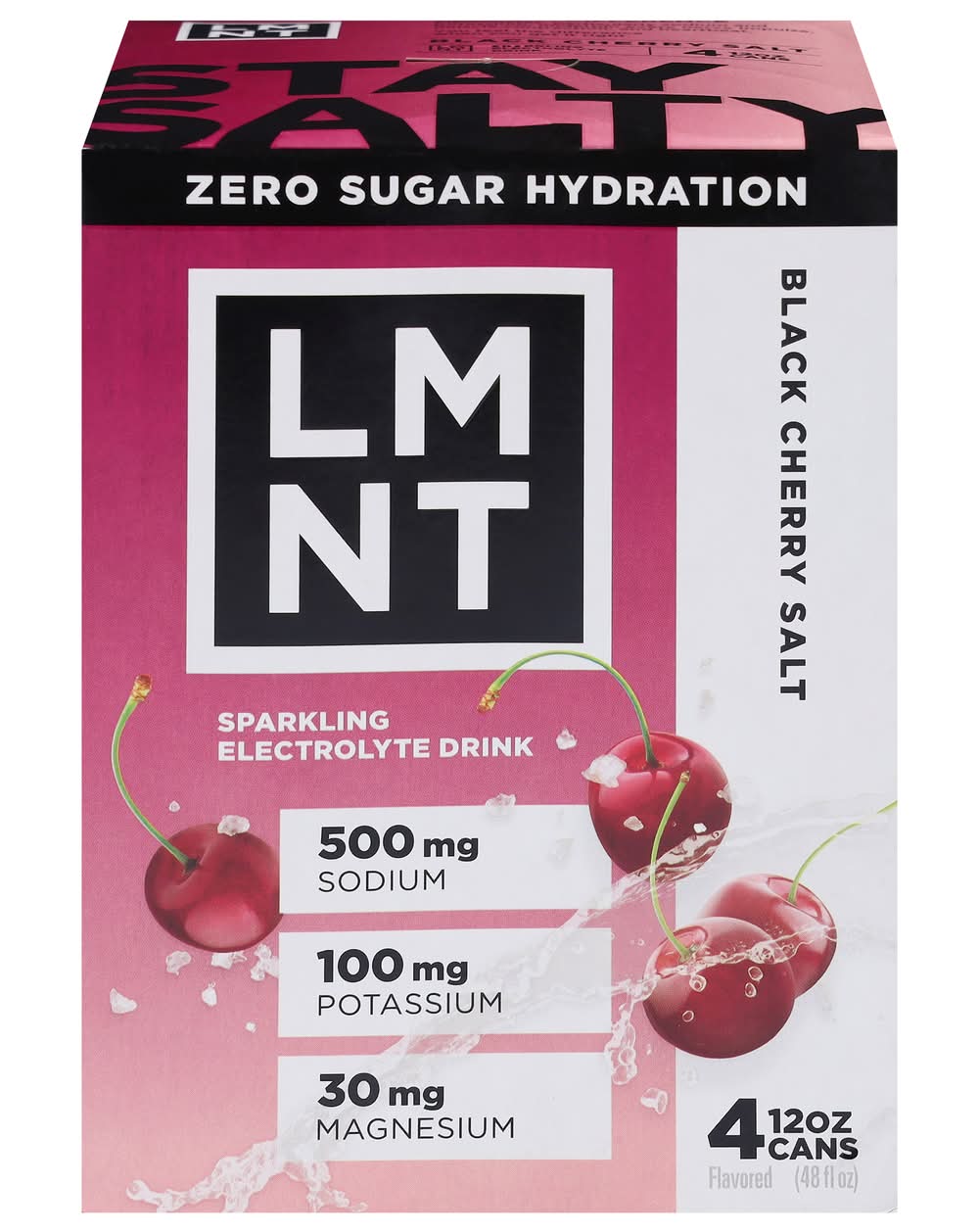 LMNT Zero Sugar Sparkling Electrolyte Drink, Black Cherry Salt (4 x 12 fl oz)