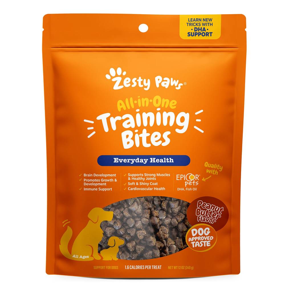 Zesty Paws All-In-One Training Bites All Life Stage Dog Training Treats - Peanut Butter (Flavor: Peanut Butter, Size: 12 Oz)