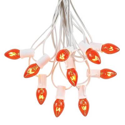 Novelty Lights 25 Feet C7 Amber/Orange Christmas String Light Set, Vintage Holiday Hanging Light Set, White Wire