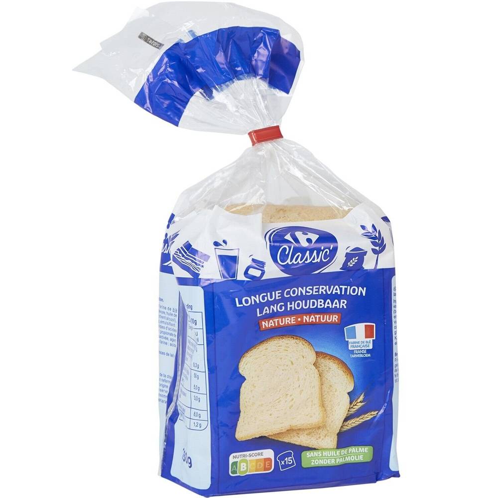 Pain de mie longue conservation nature CARREFOUR CLASSIC' - le paquet de 15 tranches - 280g