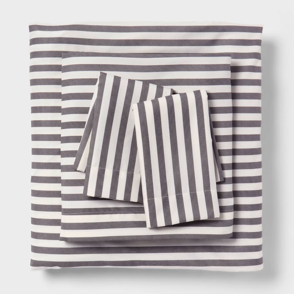 Room Essentials Microfiber Bed Sheet Set, Queen, Gray Stripe (4 ct)