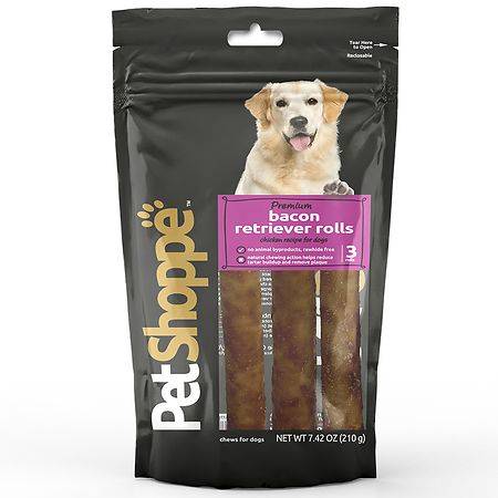 Petshoppe Premium Bacon Retriever Rolls Chews For Dogs (3 ct,7.42oz)