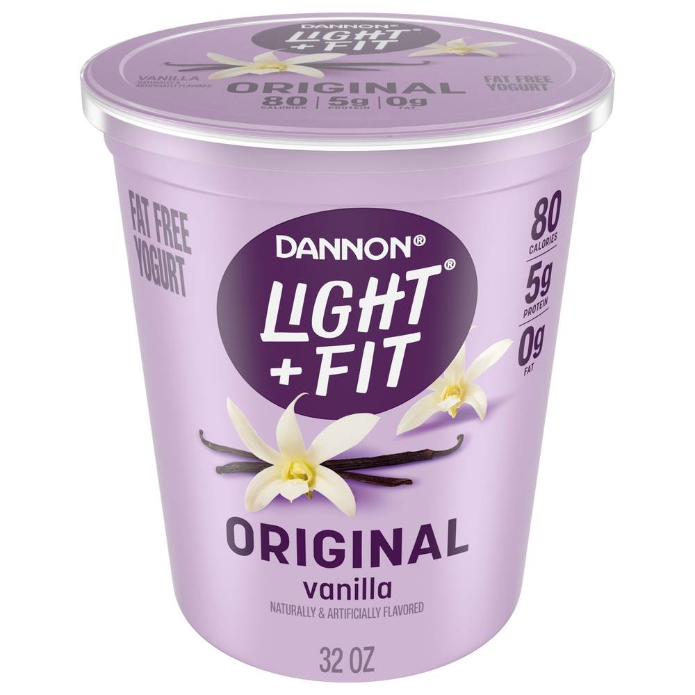 Light + Fit Dannon Nonfat Vibrant Greek Yogurt, Vanilla (32 oz)