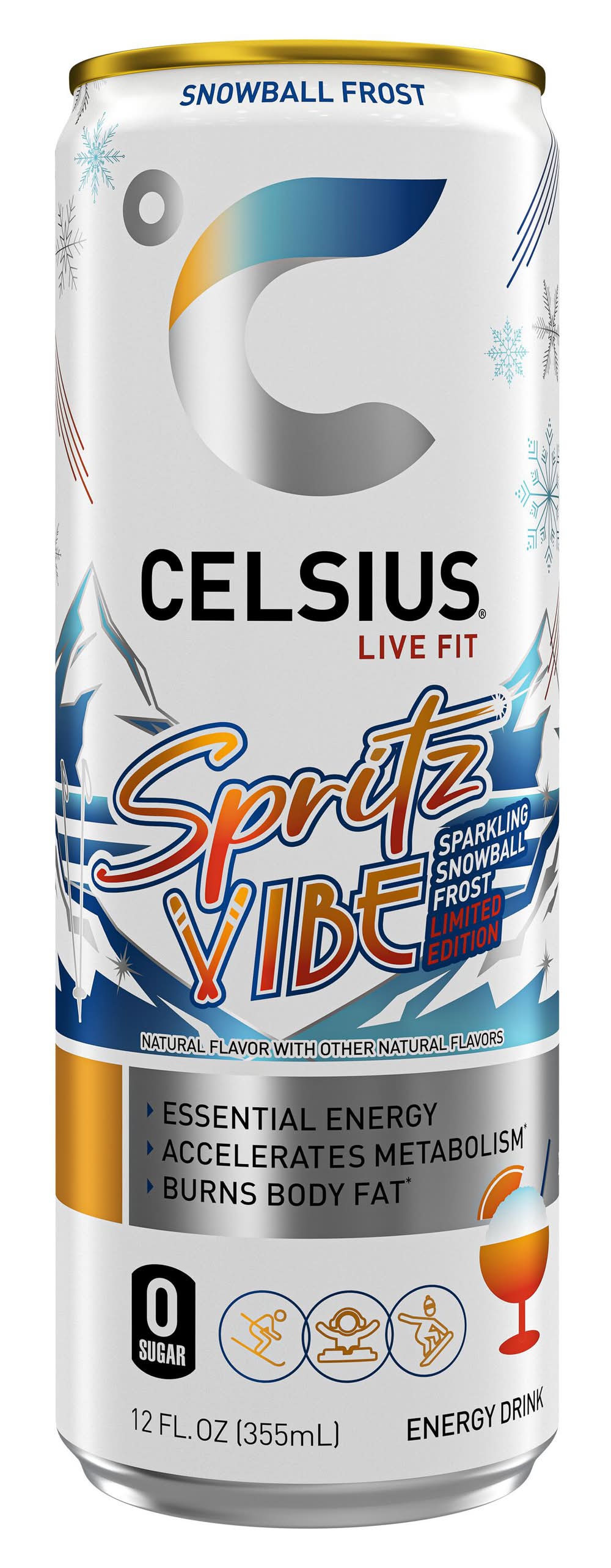 Celsius Live Fit Limited Edition Spritz Vibe Energy Drink, Sparkling Snowball Frost (12 fl oz)