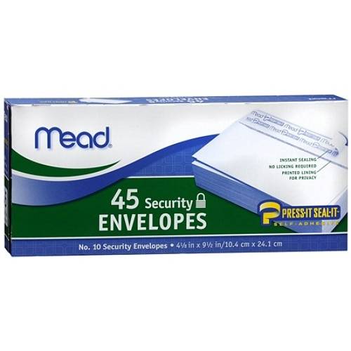 Mead Security Envelopes - 45.0 Each
