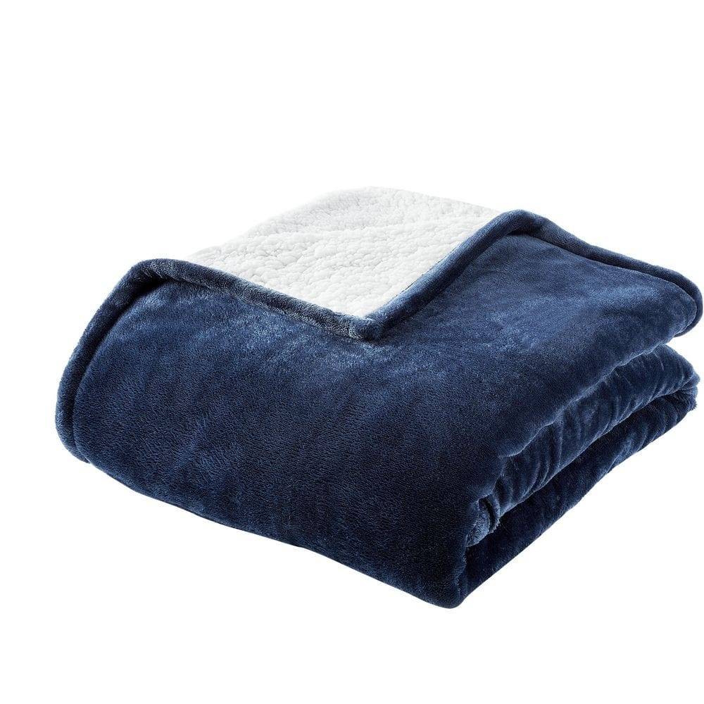 Home Decorators Collection Plush Midnight Blue Sherpa Throw Blanket