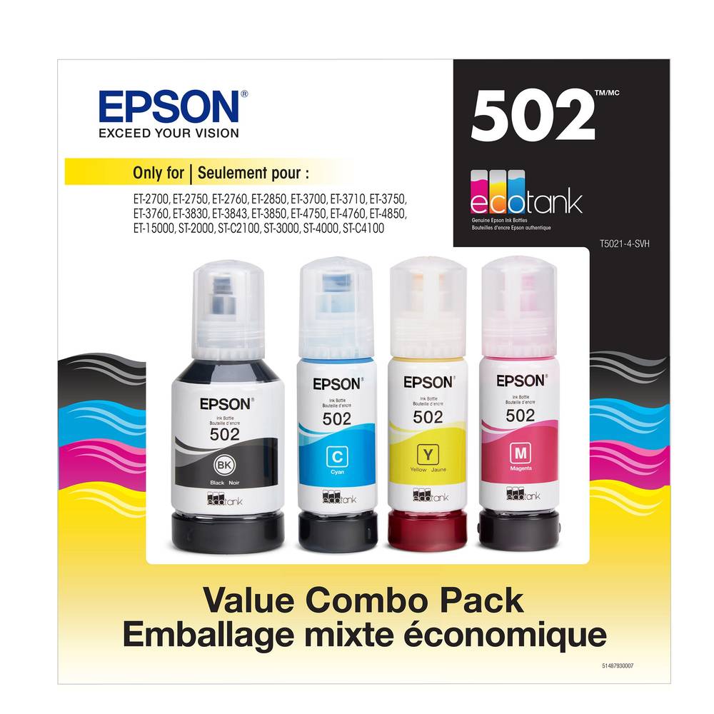 Epson T5021 - Ensemble De 4 Bouteilles D’Encre Noire Et Tricolore / Epson T5021 Epson Black And Tri-Colour Ink Bottle Combo Pack