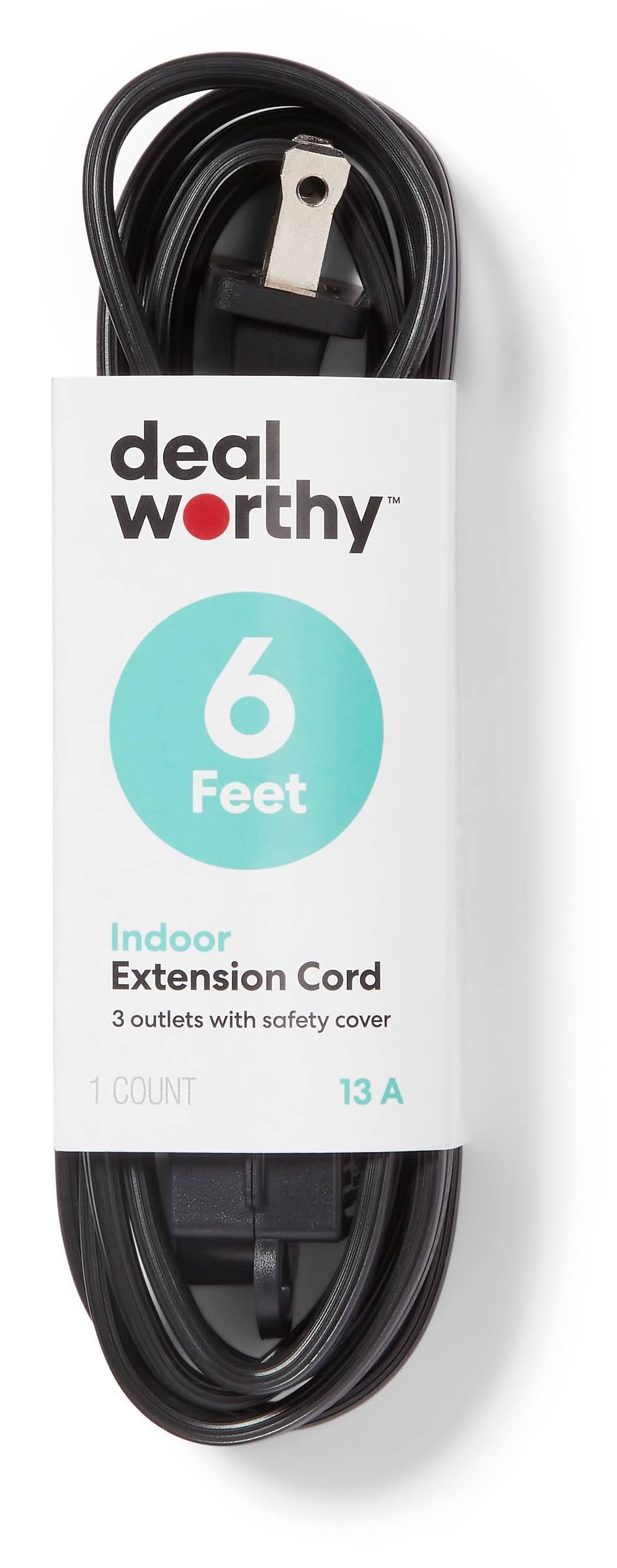 Dealworthy 3 Outlet Indoor Extension Cord, 6 ft, Black