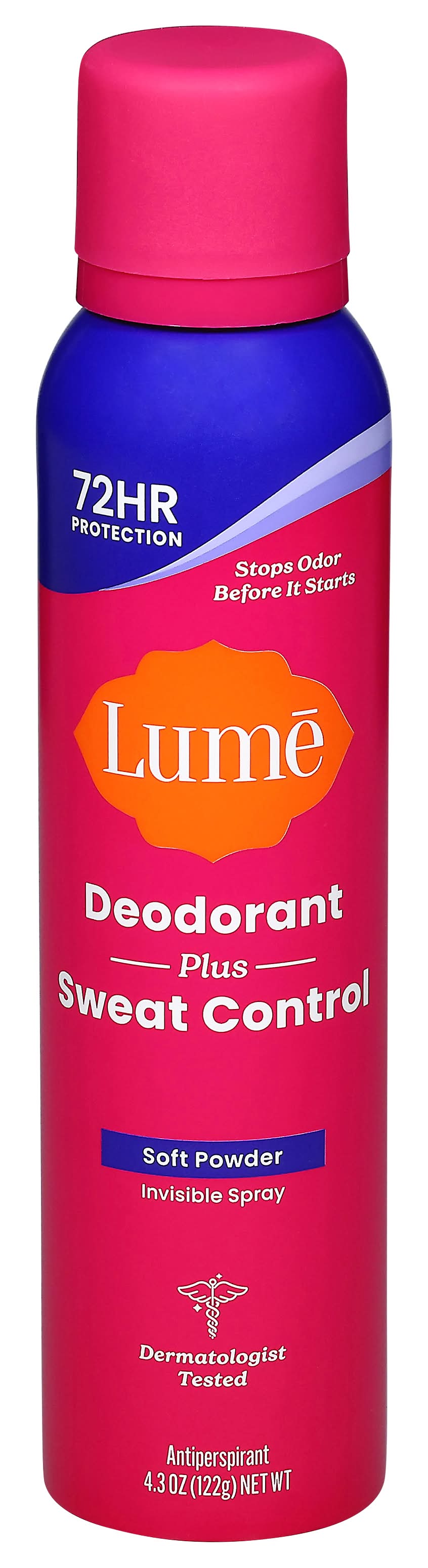 Lume Deodorant Plus Sweat Control Antiperspirant Invisible Spray Women, Soft Powder (4.3 oz)