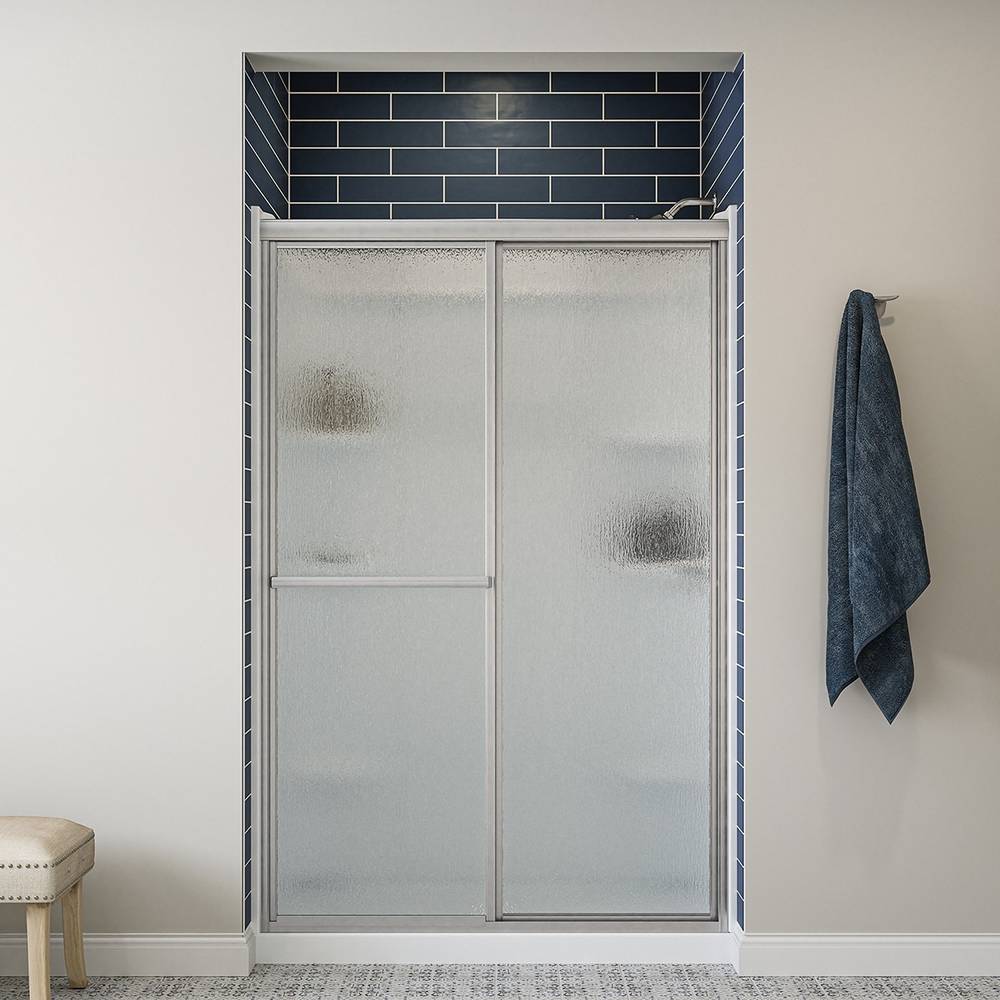 Sterling Deluxe Silver 43-in to 48-in W x 70-in H Framed Rain Glass Bypass Sliding Shower door | 572116-3G06-S