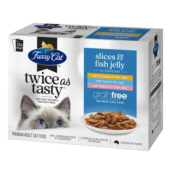 Fussy Cat Grain Free Twice As Tasty Adult Wet Cat Food Slices & Fish Jelly 12 pack