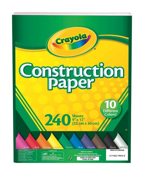 Crayola® Construction Paper, Assorted Colors, 9" x 12", Pack Of 240