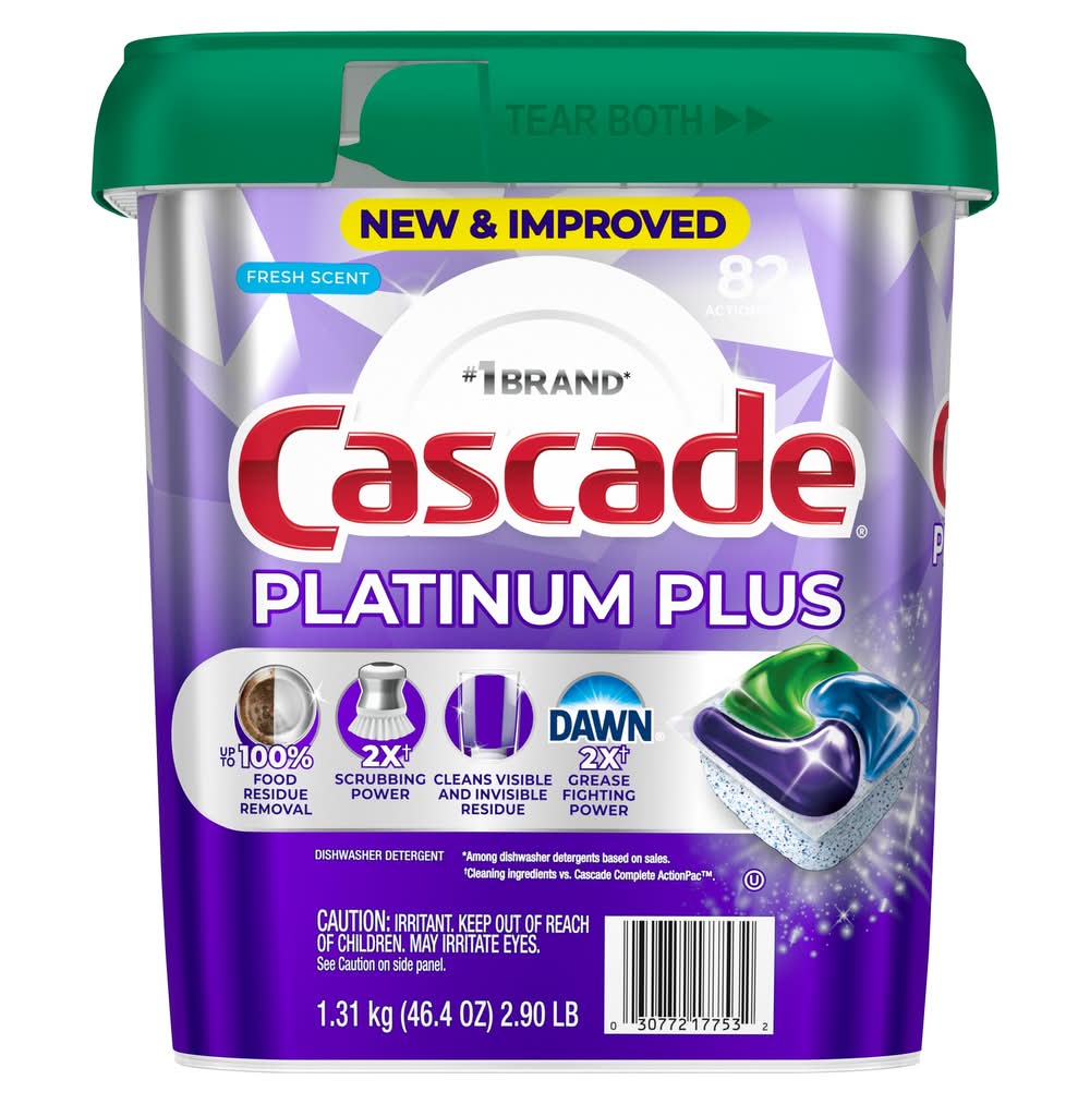 Cascade Platinum Plus Dishwasher Detergent ActionPacs, Fresh, 82-count