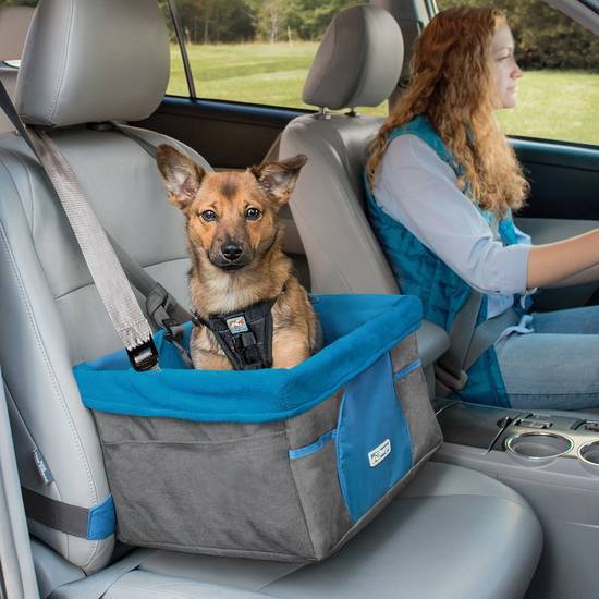 Kurgo Heather Booster Charcoal/Blue Car Seat For Dogs, 13'' L X 16'' W X 9'' H