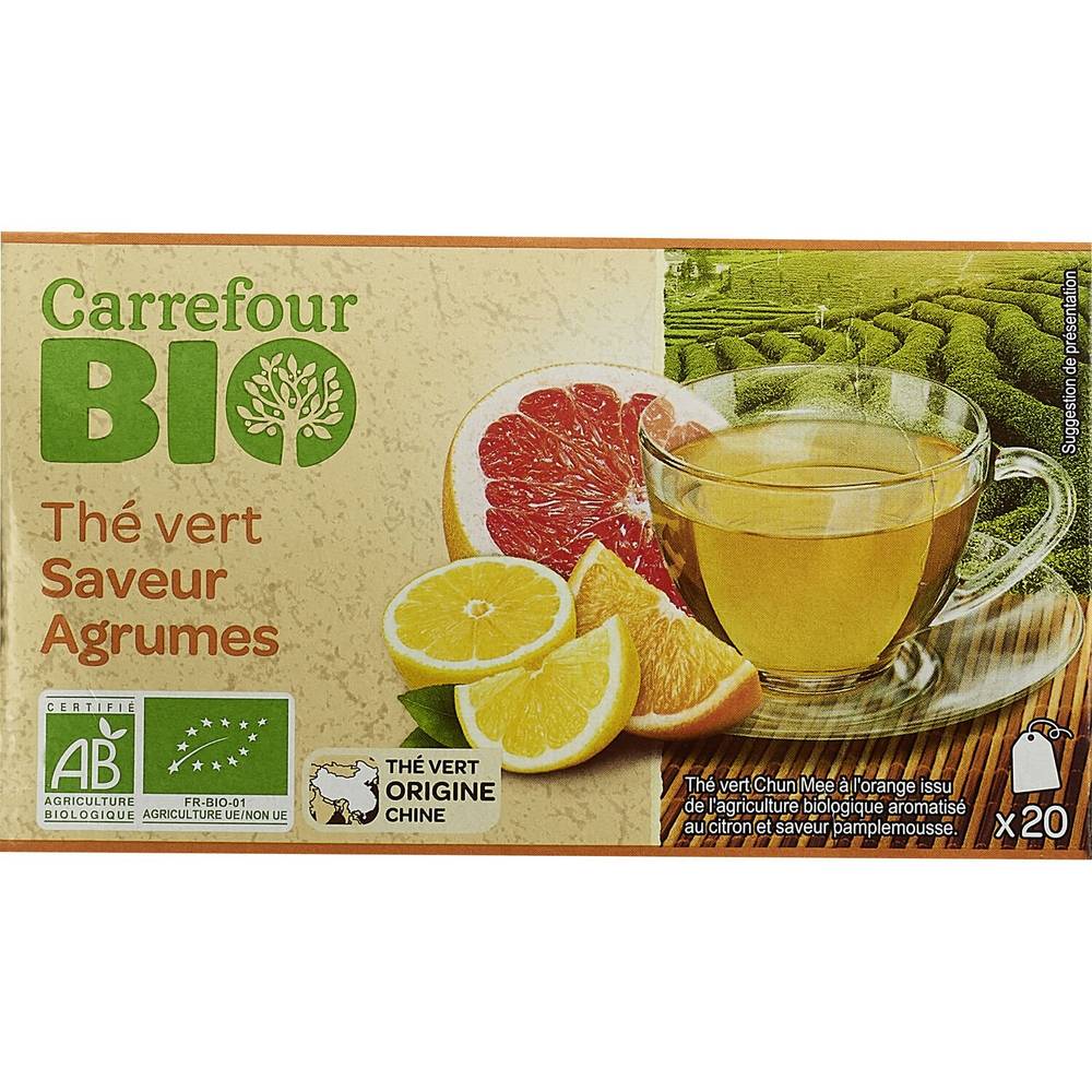 Carrefour Bio - Thé vert saveur agrumes (20 pièces, 30 g)