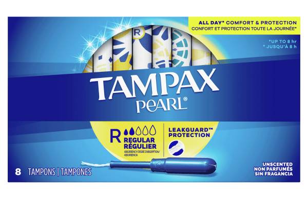 Tampax Pearl Tampons With LeakGuard Protection, Regular Absorbency, Box Of 8