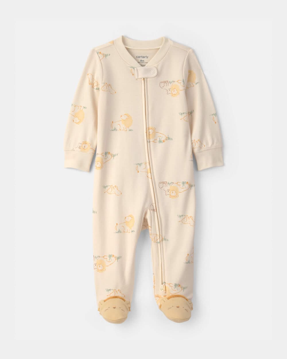 Baby Lion 100% Cotton 2-Way Zip Sleep & Play Pajamas - Ivory - 9M