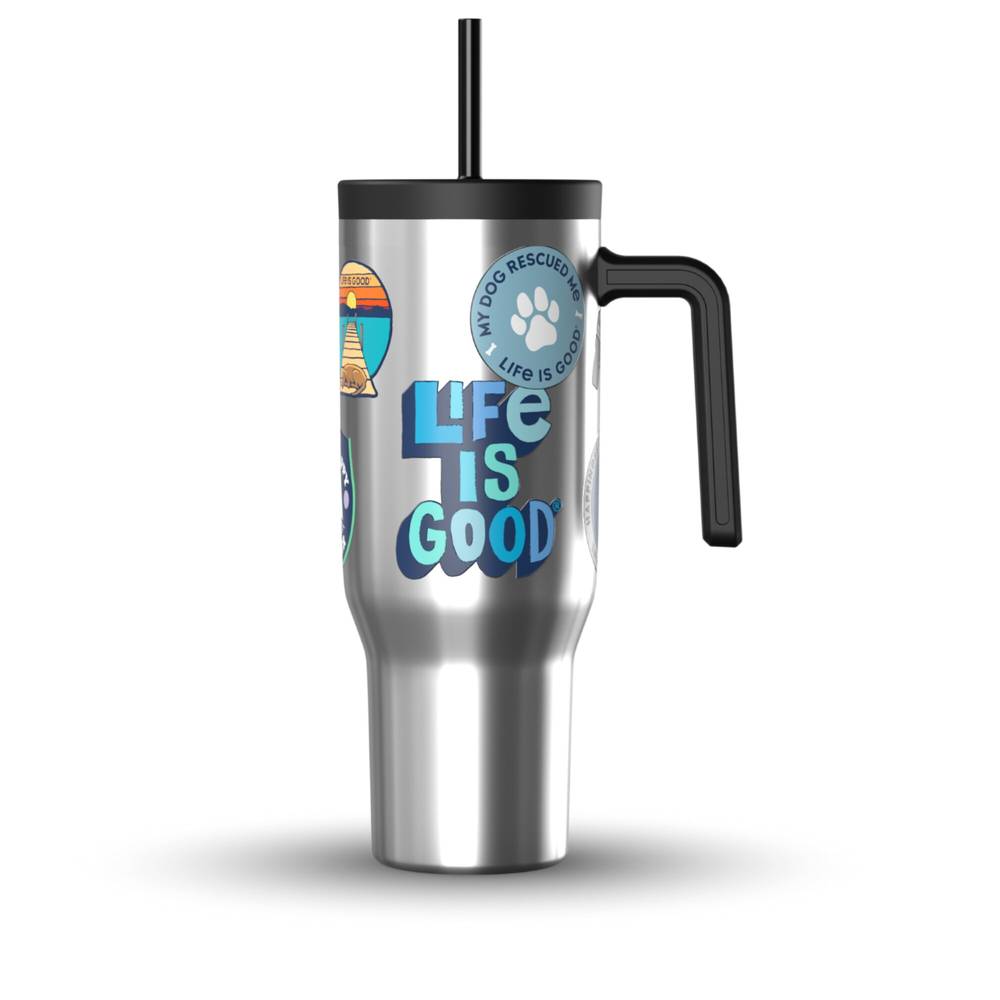 Life Is Good Stainless Steel Tumbler With Lid and Straw