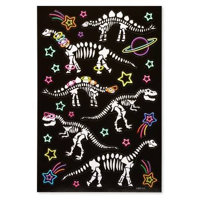 54ct Glow in The Dark Dinosaur Stickers: Carlton Cards Kids Birthday Theme, 2 Sheets, 6"x4"