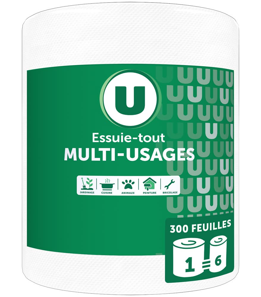 U - Maxi rouleau d'essuie-tout multi-usage blanc double épaisseur