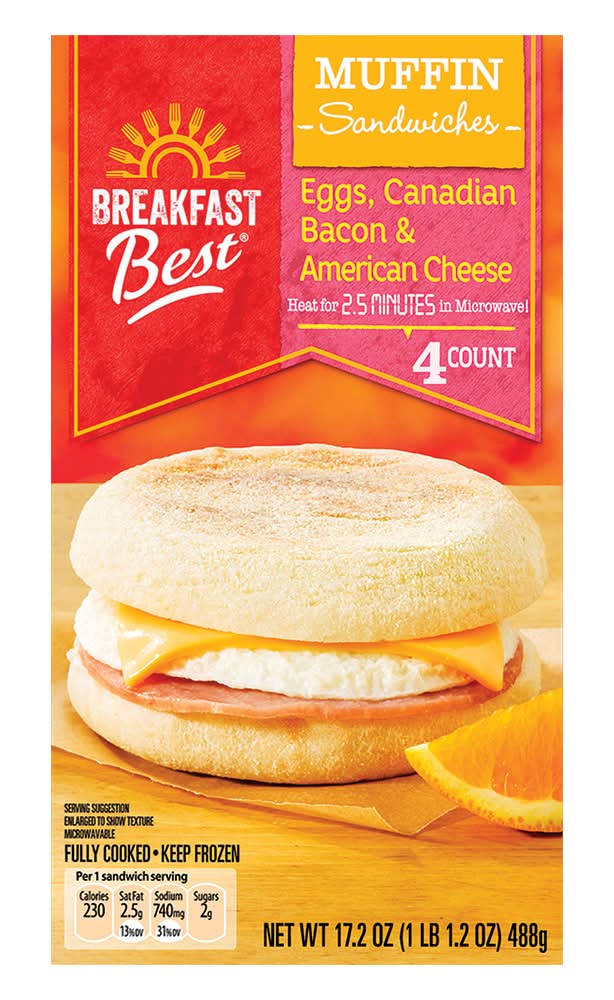 Breakfast Best Muffin Sandwiches, Eggs Canadian Bacon & American Cheese (17.2 oz, 4 ct)