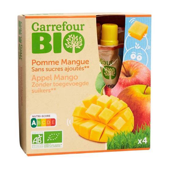 Carrefour Bio - Compotes aux fruits, pomme - mangue (4)
