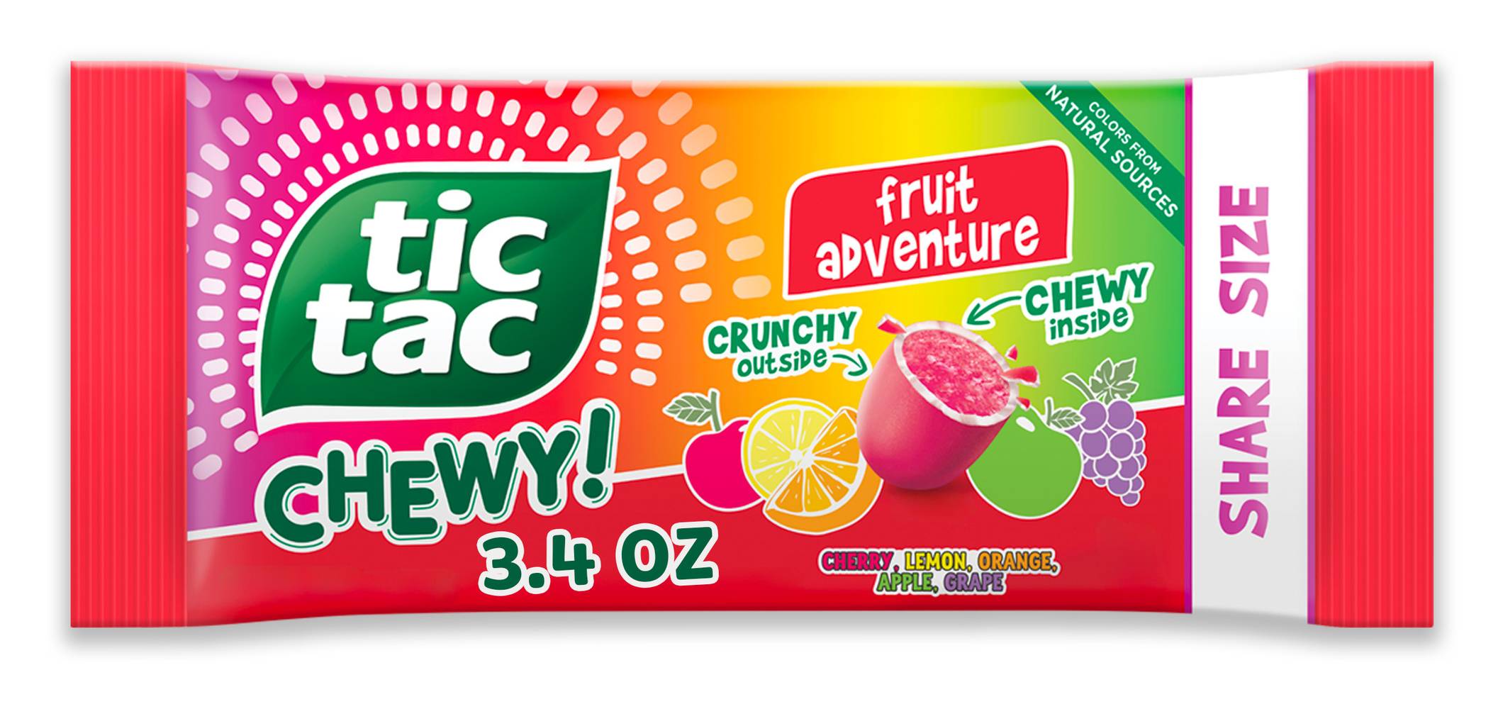 Tic Tac Chewy! Fruit Adventure Candy, Cherry, Lemon, Orange, Apple, Grape (3.4 oz)