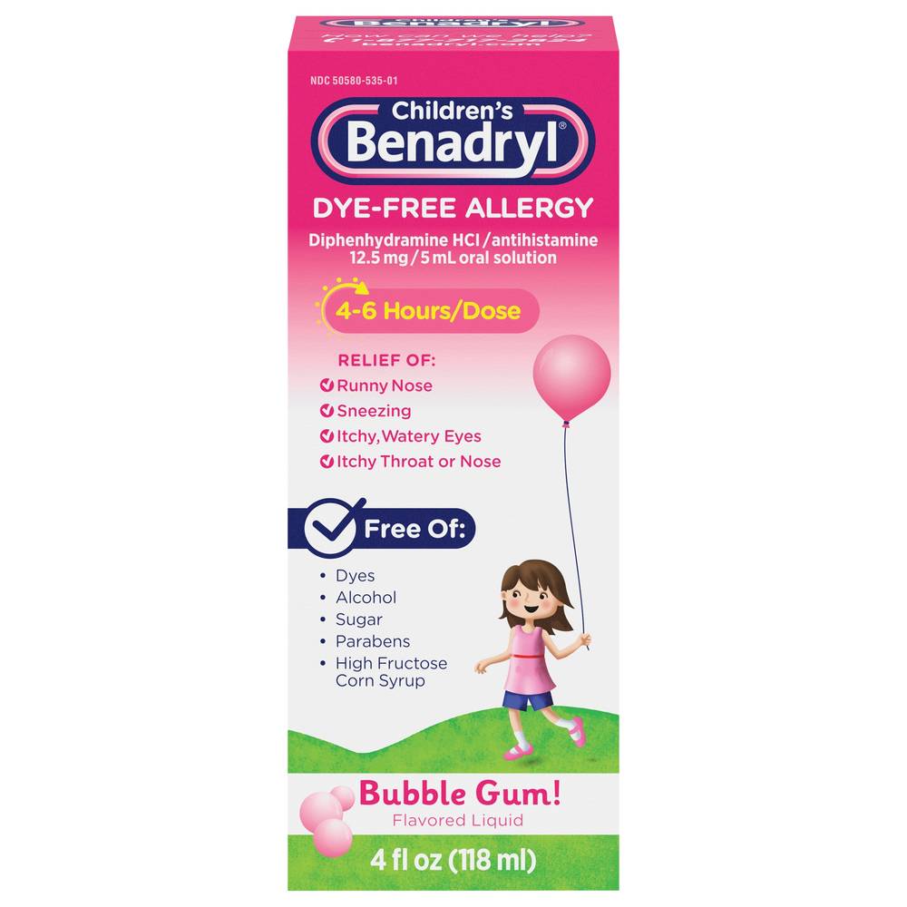 Benadryl Dye-Free Allergy Bubble Gum Children's Oral Solution